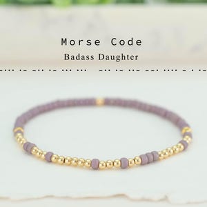 Badass Daughter Morse Code Bracelet for Stacking and Layering, Sterling Silver or Gold Filled Stretch Beaded Bracelet
