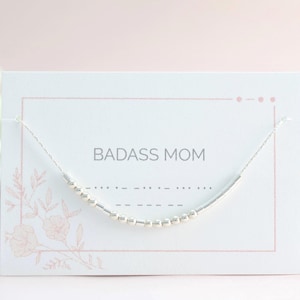 Badass Mom Morse Code Necklace, Strong Women Mantra, New Mother Gift, Dainty Necklace, Mother&#39;s Day Gift, Push Present