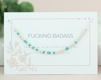 Fucking Badass Morse Code Necklace, Female Empowerment, Adult BFF Gift, Custom Word Necklace, Profanity Jewelry, Silver Chain Necklace