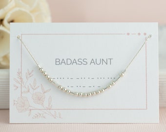 Badass Aunt Morse Code Necklace, Mother's Day Gift for Aunt, Auntie, Godmother, Gift from Niece or Nephew, Baby Pregnancy Announcement