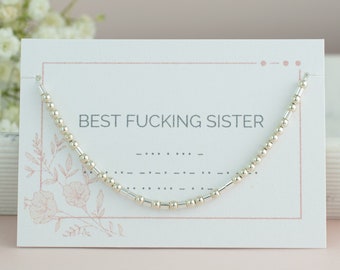 Best Fucking Sister Morse Code Necklace, Big Sister Gift, Custom Word Necklace, Sister Love Gift, Gold Beaded Necklace, Sterling Silver