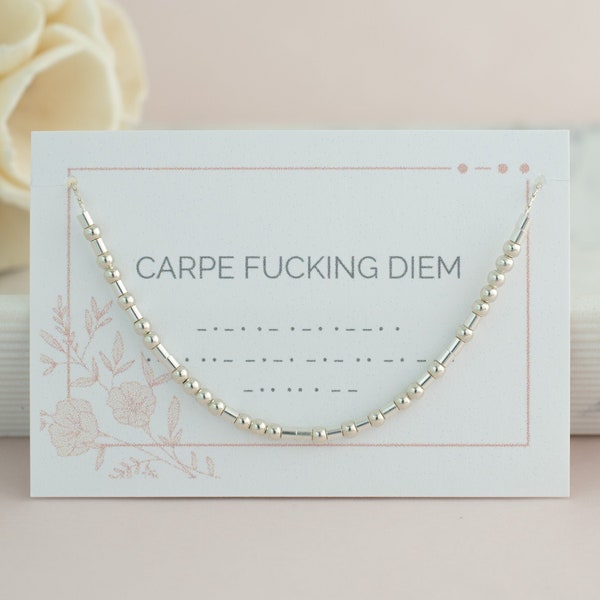 Carpe Fucking Diem Morse Code Necklace, Seize the Day, Inspiration Jewelry, Strong Woman Mantra, Quote Necklace, Custom Word Jewelry