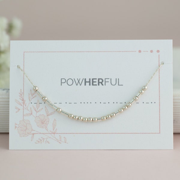 Feminist Necklace, Powerful Woman Jewelry, Morse Code Necklace, Strong Women, Sterling Silver, Gold Filled