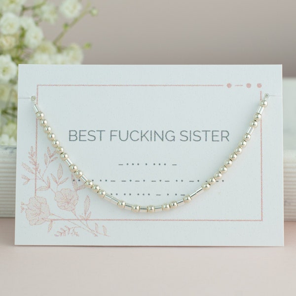 Beste Fucking zus morsecode ketting, grote zus cadeau, aangepaste woord ketting, zuster liefde cadeau, gouden kralen ketting, sterling zilver
