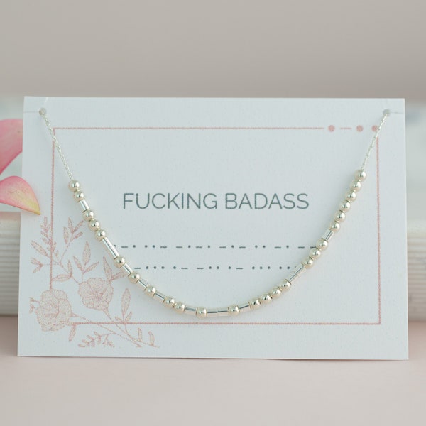 Fucking Badass Necklace, Morse Code Jewelry, Profanity Jewelry, Female Empowerment Gift, Sterling Silver, Gold Filled