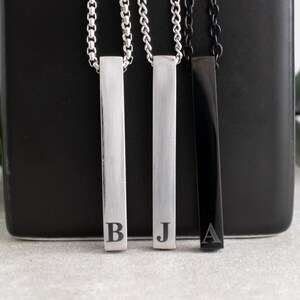 Personalized Men&#39;s Bar Necklace, Engraved Initial Necklace, Groomsman Gift, Best Man Gift, Morse Code Tag Pendant, Gift for Wedding Party