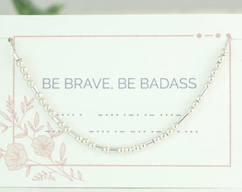 Colar com código Morse "Seja Corajoso, Seja Durão", Mensagem de apoio e incentivo para amigas, Inspiração para mulheres que lutam contra o câncer, Presente "Seja Forte"