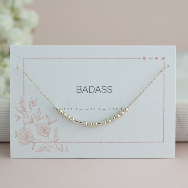 Badass Morse Code Necklace, Feminist Mantra, Boss Lady Gift, Friendship Jewelry, Strong Woman, Sterling Silver, Gold Filled