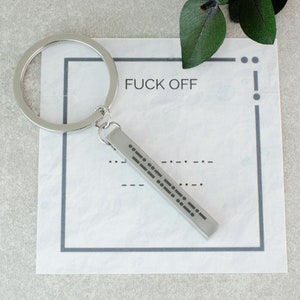 Fuck Off Morse Code Keyring Personalized with Engraved Initial, Custom Birthday Gift for Man, Funny Gift for Brother, Boyfriend or Uncle