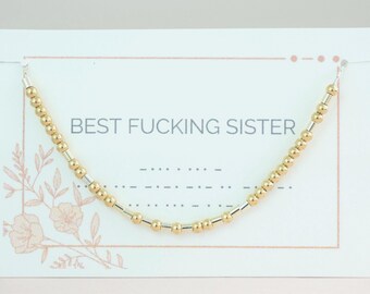 Mixed Metal Best Fucking Sister Morse Code Necklace, Big Sister Little Sister Gift, Name Necklace, Sister Love, Soul Sister Best Friend Gift