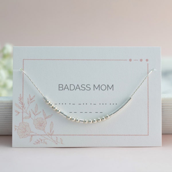 Badass Mom Morse Code Necklace, Strong Women Mantra, New Mother Gift, Dainty Necklace, Mother's Day Gift, Push Present