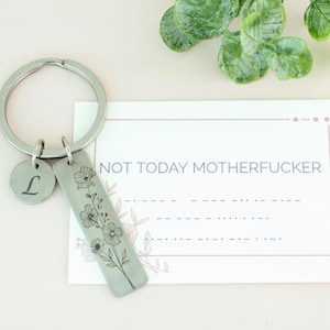 Not Today Motherfucker モールス信号キーホルダー、強い女性のためのカスタム刻印キーチェーン、女性ドライバーへの大人のユーモアギフト