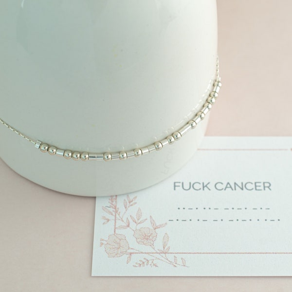 Fuck Cancer Morse Code Bracelet, Dainty Beaded Bracelet, Cancer Survivor Gift, Fighter Gift, Awareness and Support Gift, Stacking Bracelet