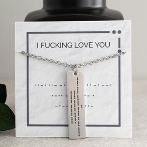 Collar con código Morse grabado "I Fucking Love You" para hombre, regalo de acero del 11.° aniversario para esposo, novio y pareja, joyería con código 143
