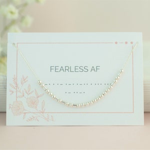 Fearless AF Morse Code Necklace, Strong Woman Mantra, Female Empowerment, Survivor Jewelry, Brave Woman Gift, Inspiration Message