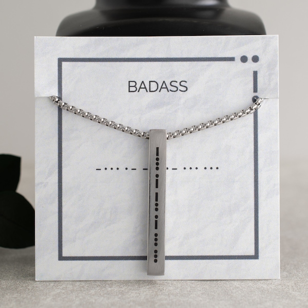 Badass Men's Morse Code Necklace, Gift for Military Officer Boyfriend Husband Father Brother, Groomsman Proposal, Guy Graduation Gift