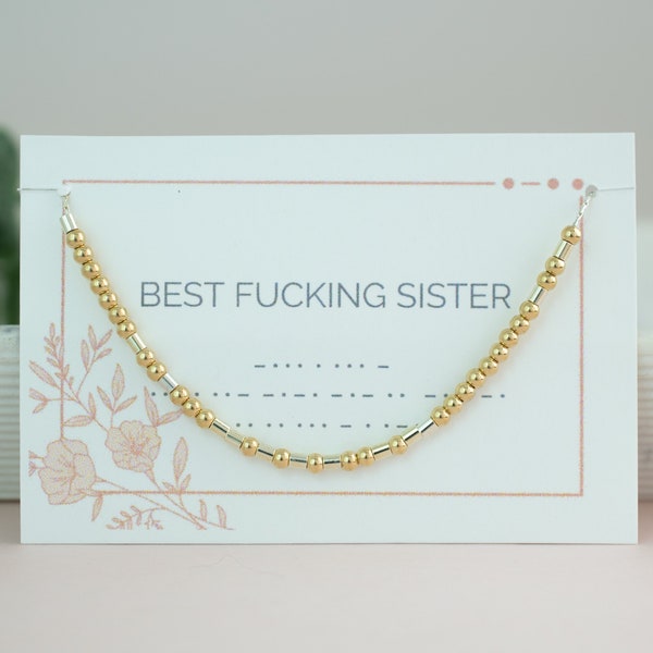Mixed Metal Best Fucking Sister Morse Code Necklace, Big Sister Little Sister Gift, Name Necklace, Sister Love, Soul Sister Best Friend Gift
