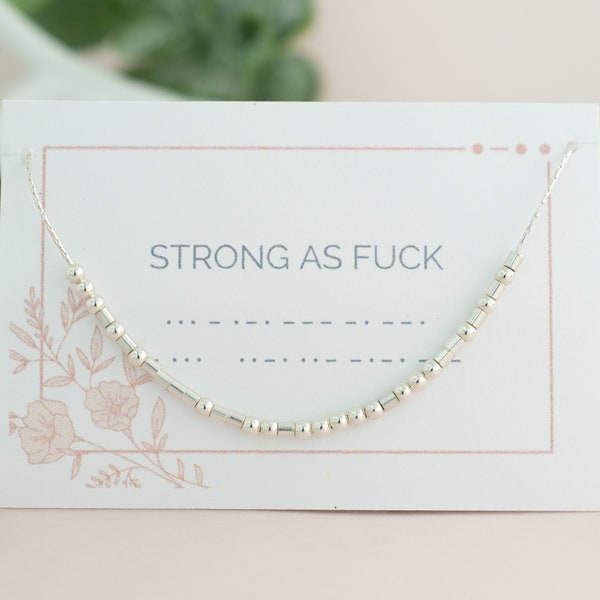 Strong As Fuck Morse Code Necklace, Inspirational Quote, Female Empowerment, AA OA  NA Support, Survivor Message, Friendship Jewelry