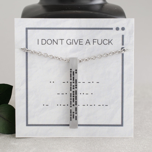 Men's Engraved Morse Code Necklace, I Don't Give a Fuck, Out of Fucks, Birthday gift for Boyfriend, Biker Jewelry, Offensive Quote