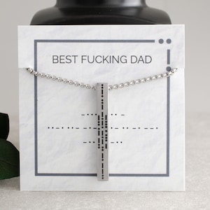 Mejor collar de barra grabado de fucking dad, joyas de código Morse, regalo para padre esposo abuelo compañero, regalo del día del padre, mejor papá de la historia