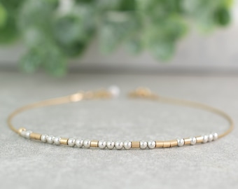 Personalized Mixed Metal Morse Code Bracelet, Custom Name Jewelry, Dainty Chain Message Bracelet, Gift for Friend, Sister, Girlfriend, Wife
