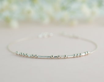 Bracciale in codice Morse, Bracciale con perline delicato personalizzato, Gioielli volgari, Gioielli con parole maledette, Argento sterling, Riempito d'oro