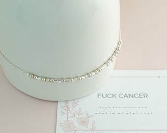 Fuck Cancer Morse Code Bracelet, Dainty Beaded Bracelet, Cancer Survivor Gift, Fighter Gift, Awareness and Support Gift, Stacking Bracelet