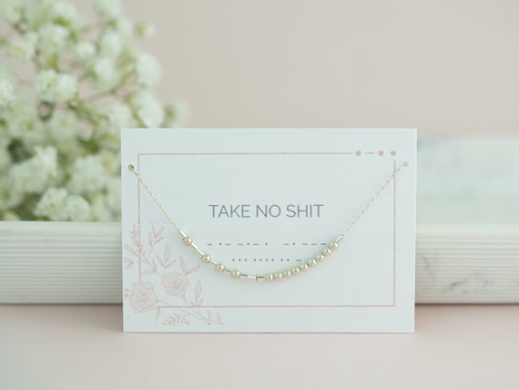 Take No Shit Morse Code Necklace, Strong Woman Mantra, Profanity Jewelry, Swear Word Necklace, Sterling Silver, Gold Filled