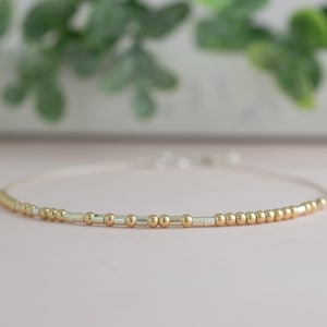 Personalized Mixed Metal Morse Code Anklet, Dainty Chain Ankle Bracelet, Custom Summer Jewelry, Silver and Gold Mix, Birthday Gift for Her