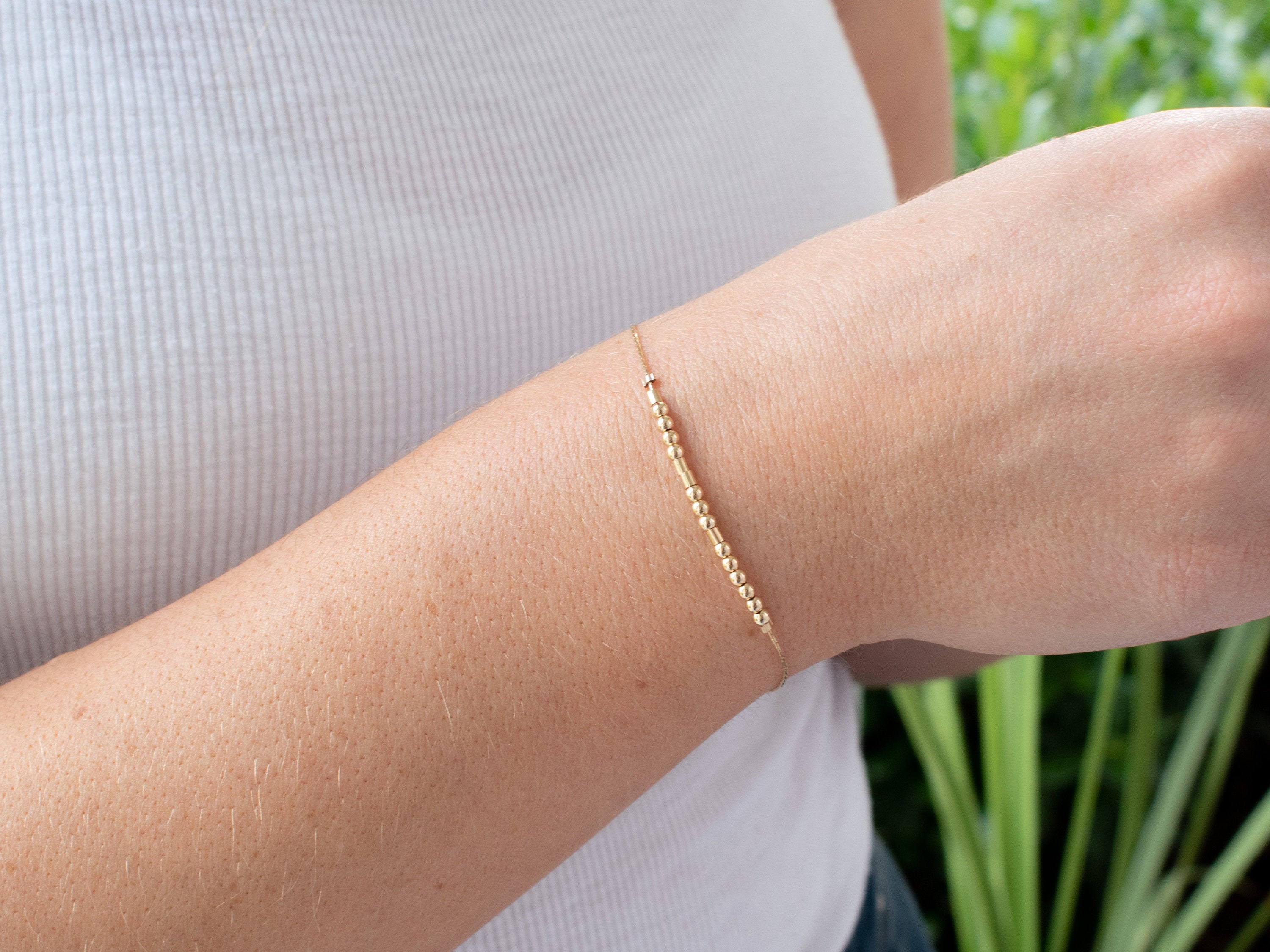 Custom Word Bracelet, Personalized Morse Code Bracelet, Dainty Chain Wristlet, Stacking Bracelets, Sterling Silver, Gold Filled