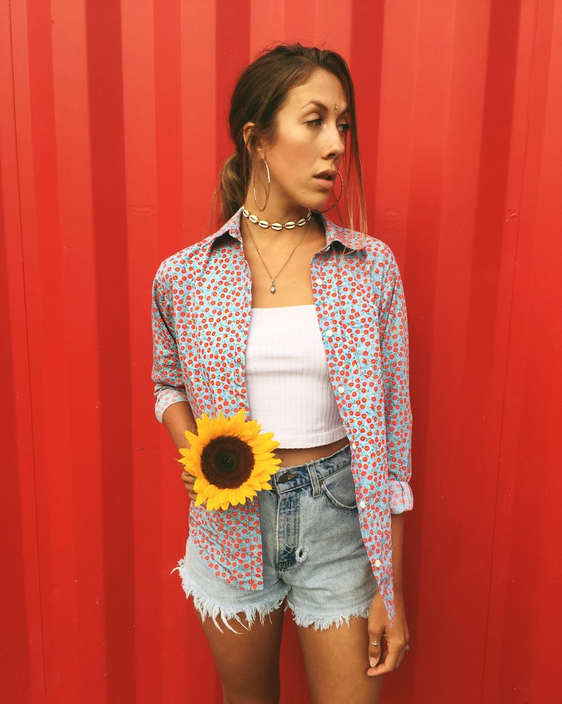 Long Sleeve Blouse Preppy Shirt Women/'s Long Sleeve Button-Up Shirt
