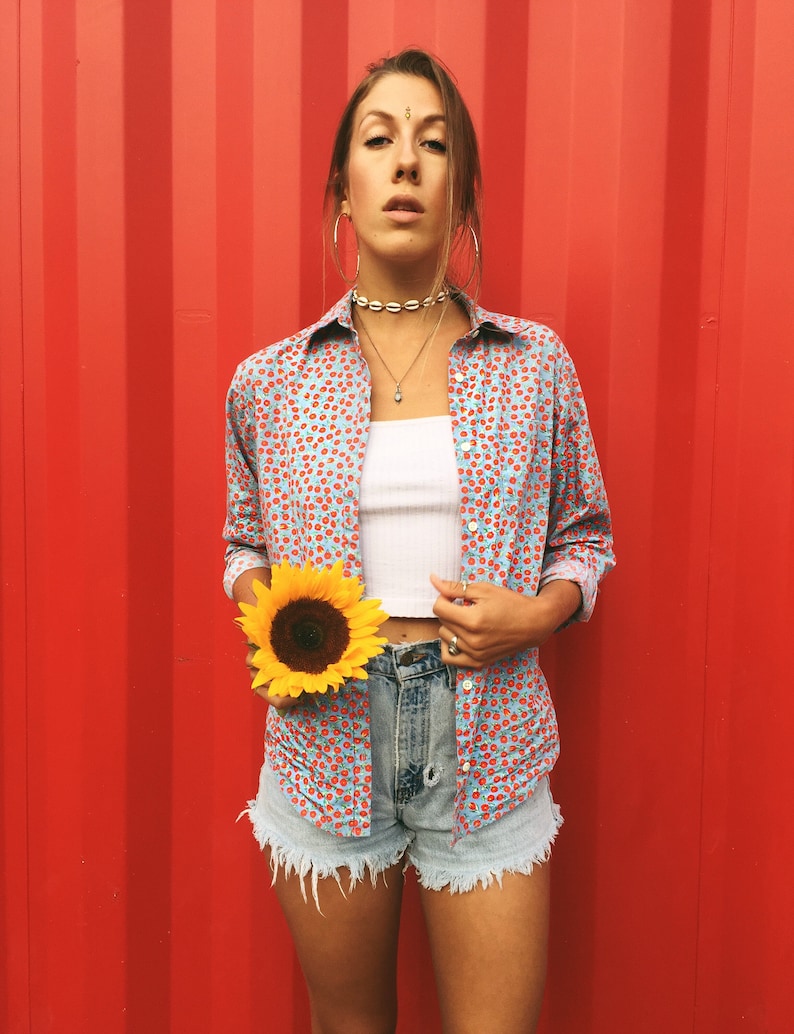 Long Sleeve Blouse Preppy Shirt Women/'s Long Sleeve Button-Up Shirt