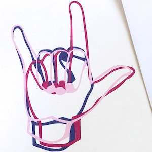 ILY card Instant Download in ASL Printable American Sign Language fingerspelling I Love You note A2 thank you card blank deaf artist HOH