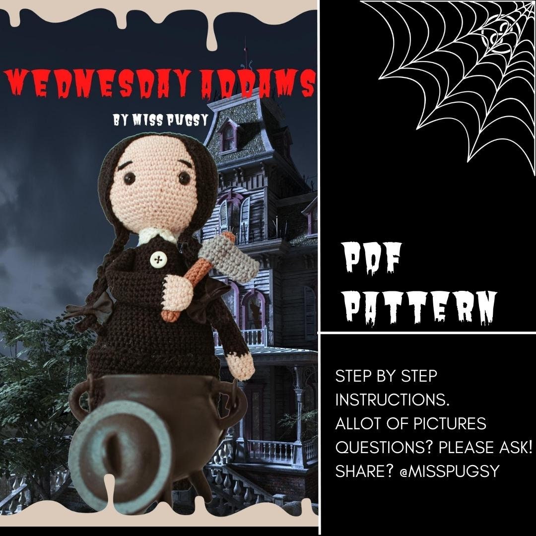 30 Wednesday Crochet Patterns for Dolls, Accessories, and Gothic Gifts 17 Wednesday Addams Amigurumi Doll PDF