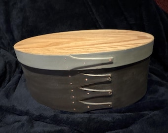 Shaker Oval Box #6 - Poplar & Oak - Gray Milk Paint