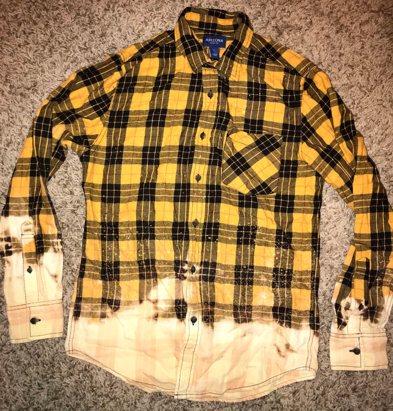 Hand bleached mustard & black flannel size small mens small | Etsy