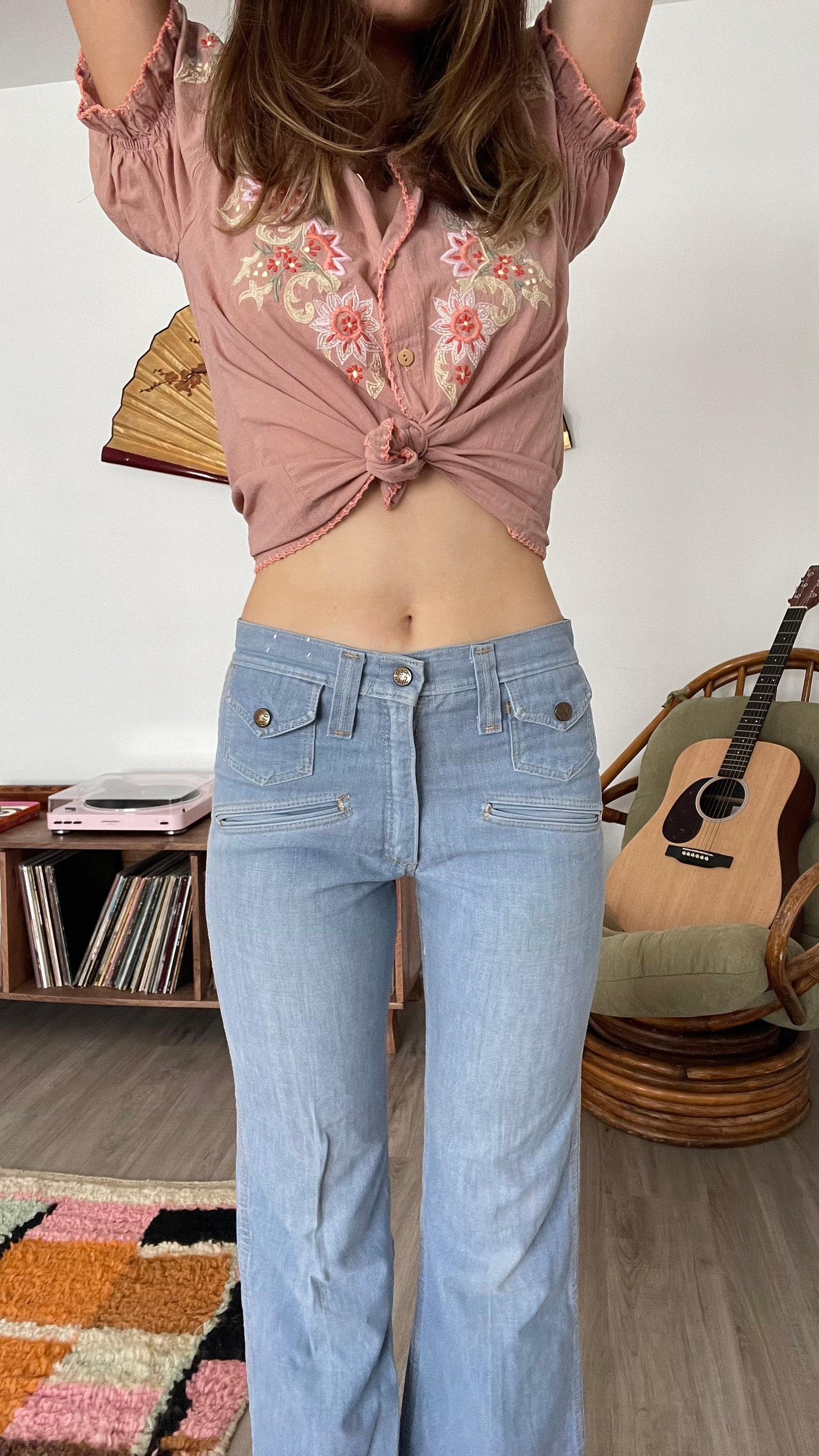 Vintage 70s Jeans Light Wash Saddleback Jeans XS S 24 25 Etsy