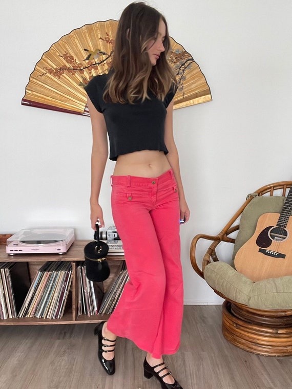 Vintage 60s Pink Flare Bell Bottoms XS 70s Hippie… - image 5