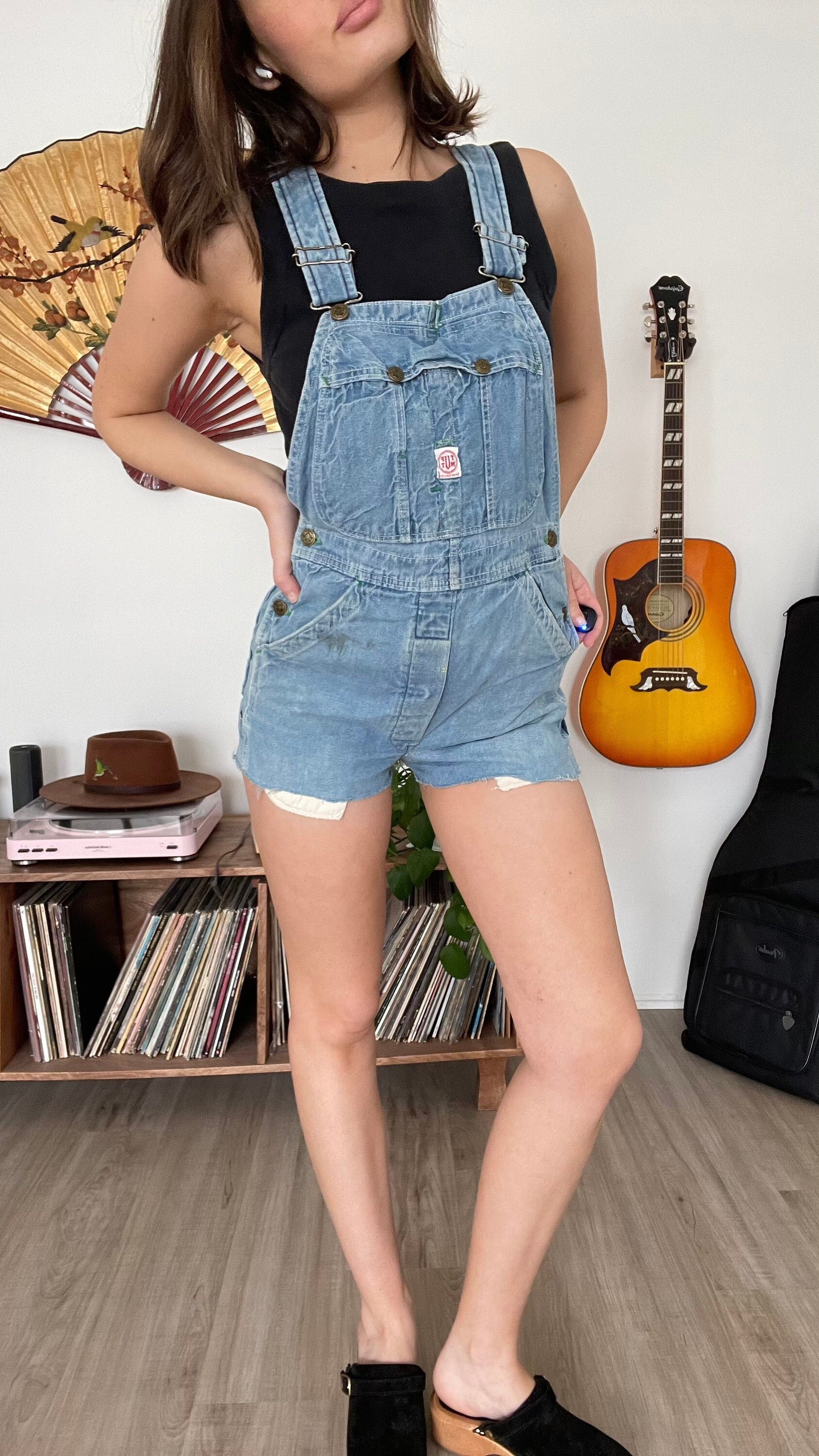 Classic Denim Short Overalls with Adjustable Straps and Front Pocket main image 0