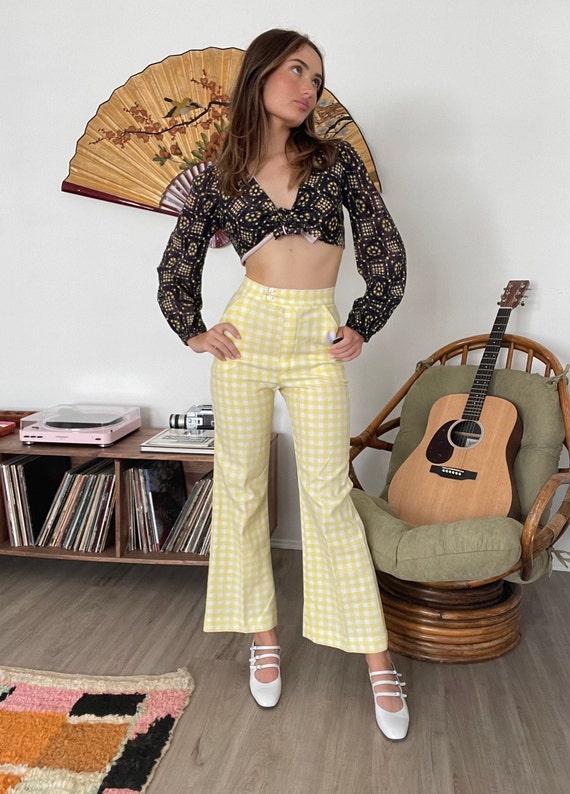 Yellow plaid flare pants 2025