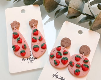 Strawberry Earrings |Clay Earrings| Dangle Earrings| Flower Earrings| Statement Earrings| Strawberry Earrings| Everyday Earrings