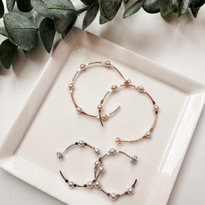 Gold and Silver Pearl Hoop Earrings | Pearl Hoops | Pearl Hoop Earrings | Gold Filled Pearl Hoop Earrings | White Pearl Hoops |
