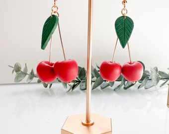 Made to Order Cherry Earrings |Clay Earrings| Dangle Earrings| Earrings| Statement Earrings| Summer Earrings|