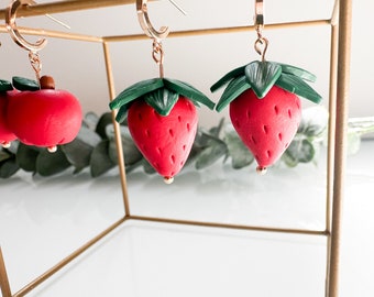 Made to Order Strawberry Earrings |Clay Earrings| Dangle Earrings| Earrings| Statement Earrings| Summer Earrings|