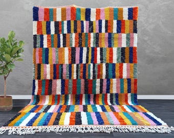 Handmade Azilal Moroccan Rug – Multicolor Berber Wool Carpet for Boho Living Room