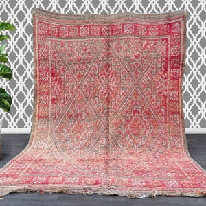 Vintage Boujad Rug  6 FT x 8.4 FT - Area Rug ; Antique Morocco Carpet - Berber Rug - Boho Rug - Handmade North African Rug 6x8