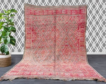 Vintage Boujad Rug  6 FT x 8.4 FT - Area Rug ; Antique Morocco Carpet - Berber Rug - Boho Rug - Handmade North African Rug 6x8