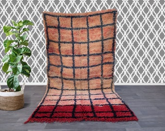 ヴィンテージ モロッコ ブジャド ラグ - エリアラグ 4x8 アンティーク