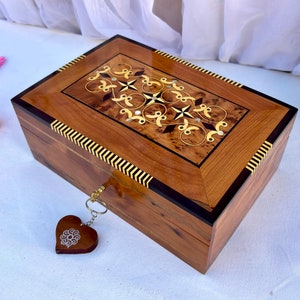 Holzschmuckschatulle mit Schlüssel 10 "x7", marokkanische Schmuckschatulle, handgemachte Schmuckschatulle, Hochzeit Holz Erinnerungsbox, Thuya Holz Wurzelholz Schmuckschatulle