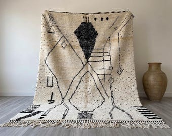 Ivory Beni Ourain Rug – Handmade Moroccan Wool Carpet, Minimalist Berber Design